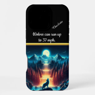 Coque iPhone 16 Pro Max Le loup hurle près d'une cascade lumineuse