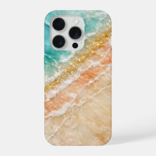 Coque iPhone 15 Pro Le marbre inspiré de la plage avec des veines d'or