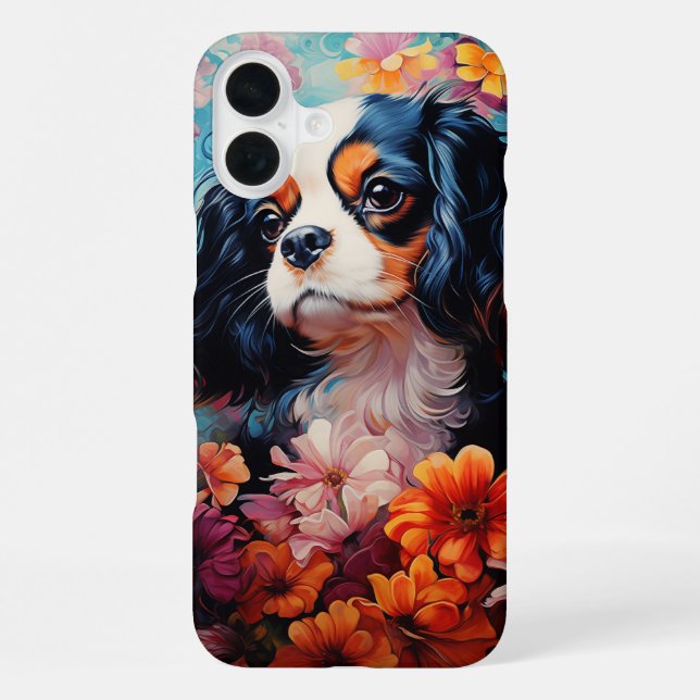 Coque iPhone Le roi Cavalier Charles Spaniel en fleurs (Verso)