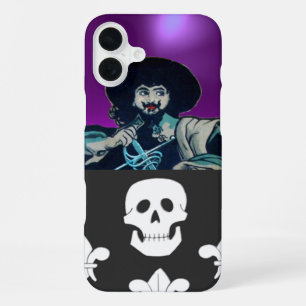 COQUE iPhone 16 PLUS LE SKULL ET LA FLEUR DE LIS DE NOIR CORSAIR