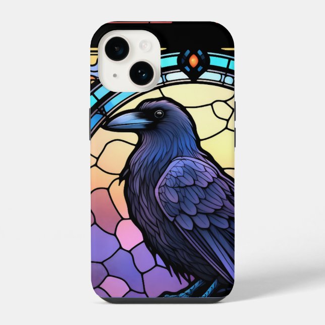Coque iPhone Le vitrail du corbeau effrayant (Verso)