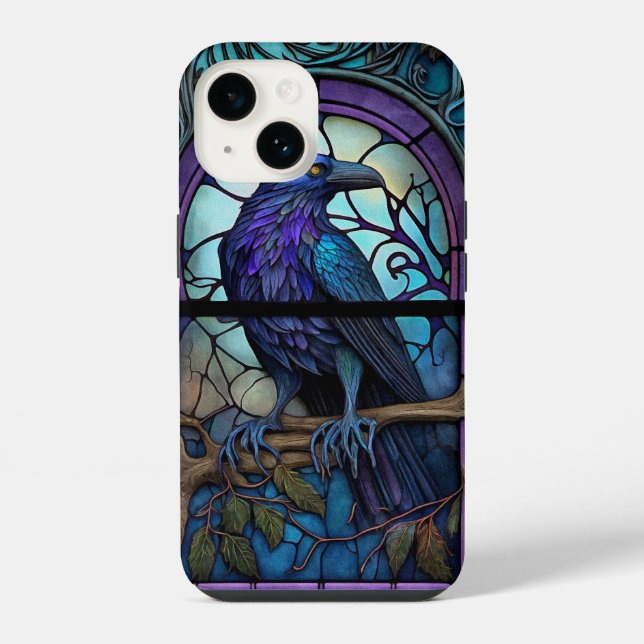 Coque iPhone Le vitrail du corbeau effrayant (Verso)