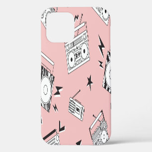Coque iPhone 12 Lecteurs de cassettes vintage : motif rétro.