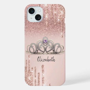 Coque iPhone 15 Plus Lecteurs de Parties scintillant or Rose moderne Om