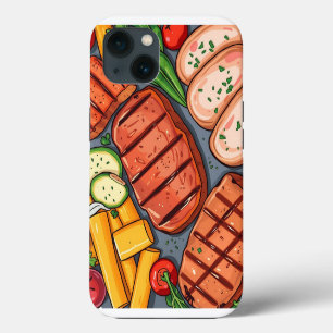 Etui iPhone 13 Légumes Grillés Colorés et Viandes Maigres