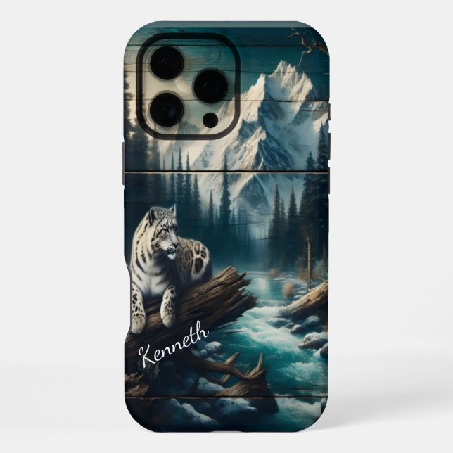 Coque iPhone Léopard Des Neiges Sous Le Feu De La Lune (Verso)