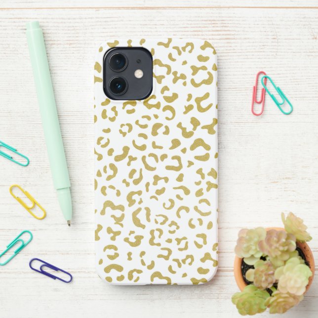 Coque iPhone Leopard d'or, Parties scintillant d'or, Empreinte  (Sur le bureau)