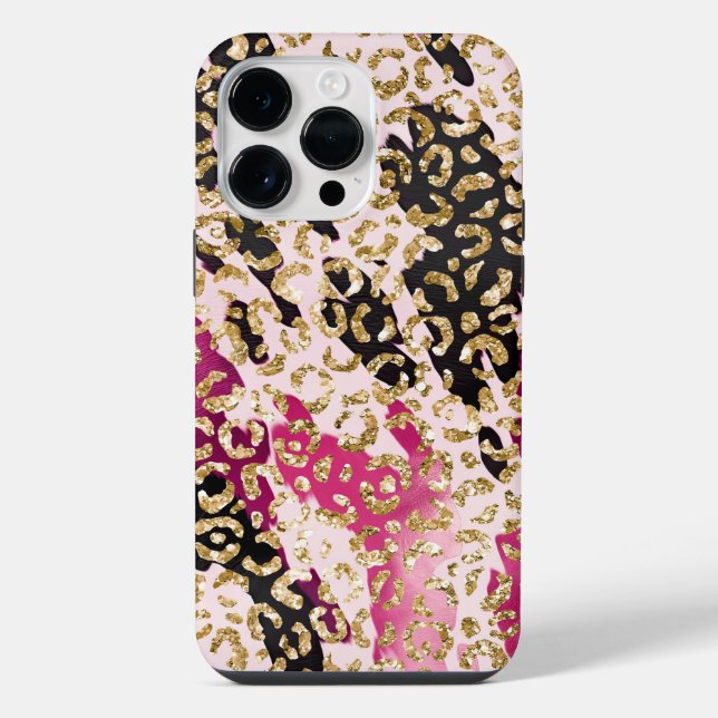 Coque iPhone Léopard d'or rose noire (Verso)