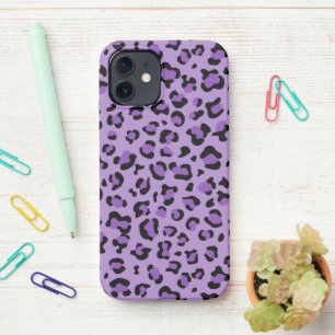 Coque iPhone 12 Leopard Print, Léopard Spots, Purple Leopard