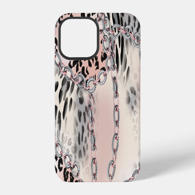 Coque iPhone Léopard textile : Motif à chaîne florale. (Verso)