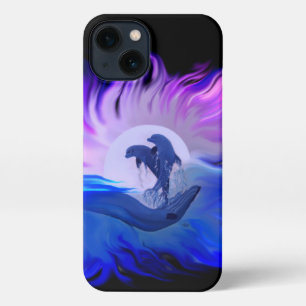 Etui iPhone 13 Les dauphins au clair de lune