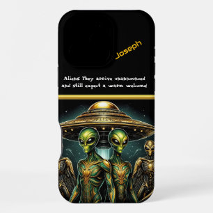 Coque iPhone 16 Pro Max Les extraterrestres se rassemblent près d'un vaiss