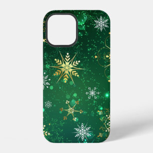 Coque iPhone 12 Les flocons dorés de Noël sur l'Arrière - plan ver