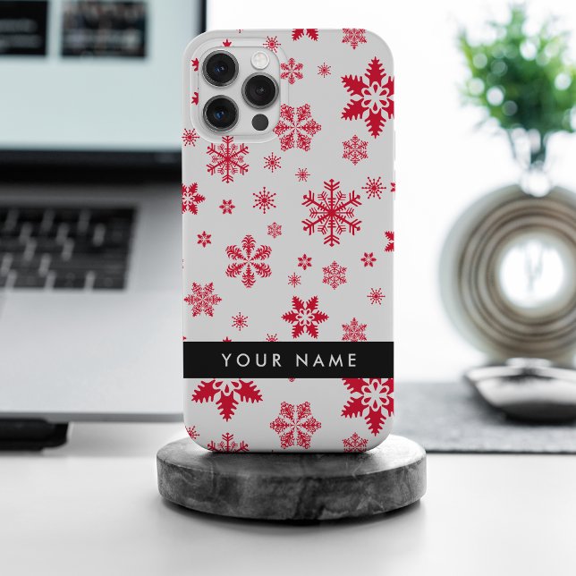 Coque iPhone Les flocons rouges, Votre nom, Personnalisez (Créateur téléchargé)