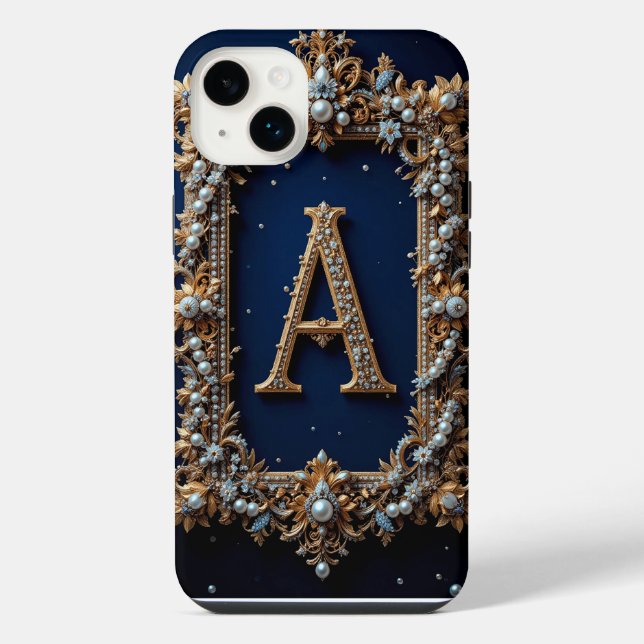 Coque iPhone Lettre A dorée ornée de bijoux (Verso)