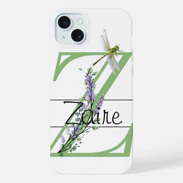 Coque iPhone Lettre alphabétique Z, aquarelle Lavender Dragonfl (Verso)