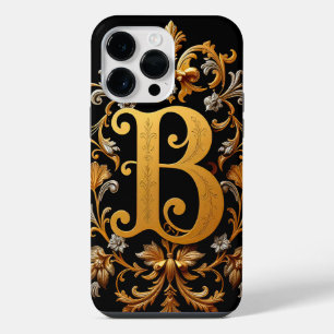 Coque Pour Pour iPhone 14 Pro Max Lettre B dorée élégante avec décorations florales