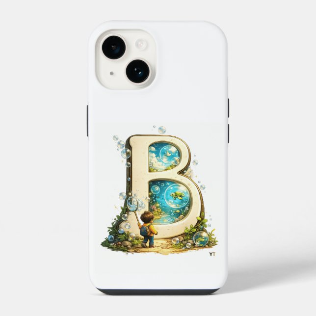 Coque iPhone Lettre B Initiale | Cadeau d'alphabet aquarelle (Verso)