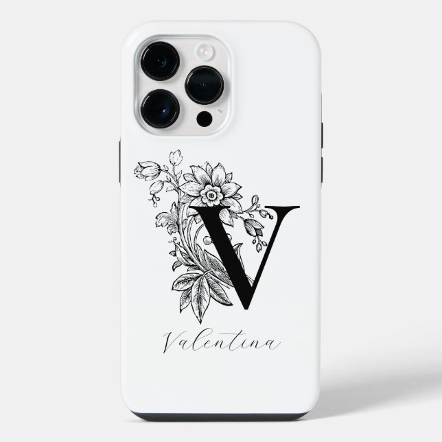 Coque iPhone Lettre botanique V Nom du monogramme (Verso)