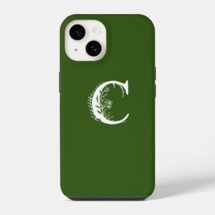 COQUE POUR iPhone 14 LETTRE C DE MONOGRAMME FLORALE VERT ÉMERAUDE