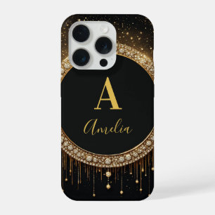 Coque iPhone 15 Pro Lettre de monogramme personnalisée avec paillettes