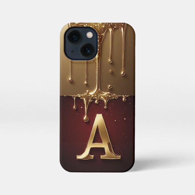 Coque iPhone Lettre dorée A monogramme avec métallique qui coul (Verso)