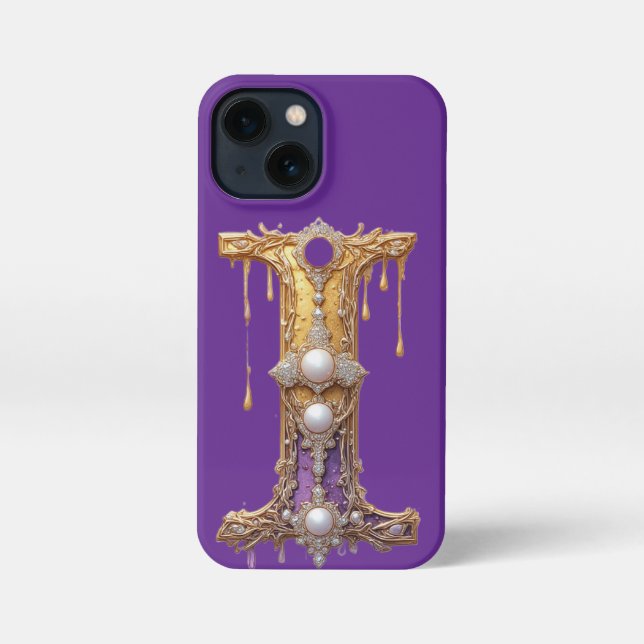 Coque iPhone Lettre dorée I avec perles et gouttes (Verso)