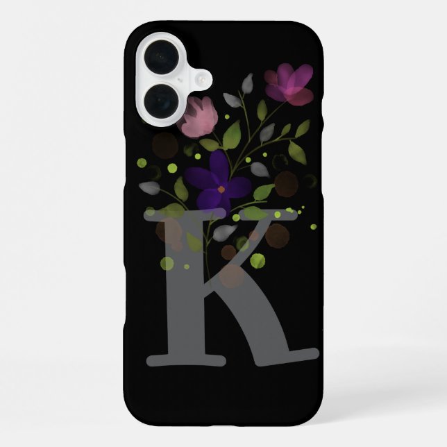Coque iPhone Lettre initiale K plus dessin floral (Verso)