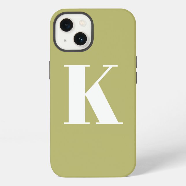 Coque iPhone Lettre initiale Monogramme Style Moderne Olive Ver (Verso)