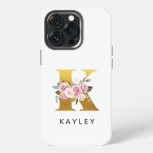 Etui iPhone 13 Pro Lettre K Monogramme Florale Personnalisée Nom