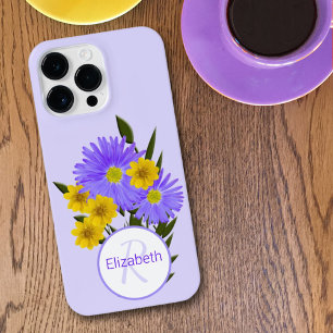 Coque Pour Pour iPhone 14 Pro Max Lettre monogramme Fleurs sauvages violet et jaune