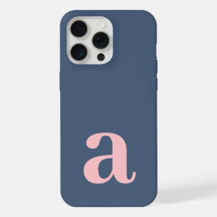 Coque iPhone 15 Pro Max Lettre Monogramme Grande Bleu & Rose Minimaliste