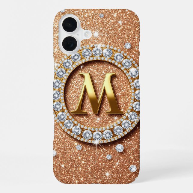 Coque iPhone Lettre monogramme M Rose Gold ✨ Paillettes Luxe Ch (Verso)