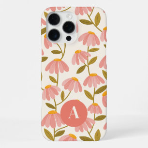Coque iPhone 16 Pro Max Lettre Monogramme Motif Floral Rose Fleurs