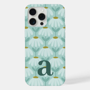 Coque iPhone 15 Pro Max Lettre Monogramme Moyenne Bleu Canard Floral Vinta