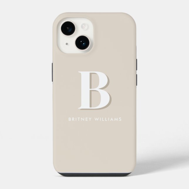 Coque iPhone Lettre neutre simple Taupe Monogramme initial (Verso)