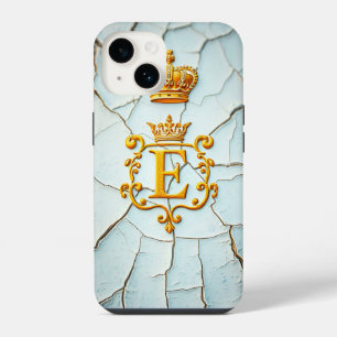 Coque Pour iPhone 14 Lettre Ornementale Dorée avec Couronne Royale