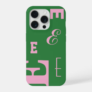 Coque iPhone 15 Pro Lettre personnalisée, monogramme Color Pop, vert e