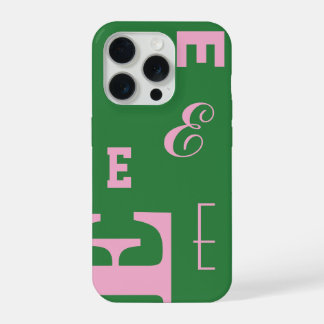 Coque iPhone 15 Pro Lettre personnalisée, monogramme Color Pop, vert e