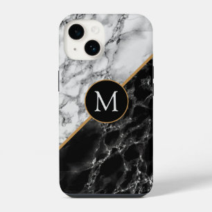 Coque Pour iPhone 14 Lettre personnalisée Monogramme Marque noir blanc