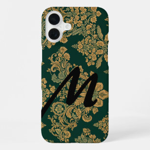 Coque iPhone 16 Plus Lettre personnalisée sur iPhone vert fleuri 16 P