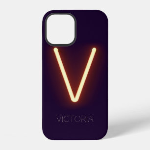 Coque iPhone 12 Lettre V Enseigne au Néon Personnalisée