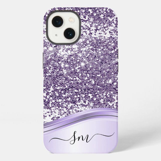 Coque iPhone Lettres initiales de monogramme avec paillettes vi (Verso)