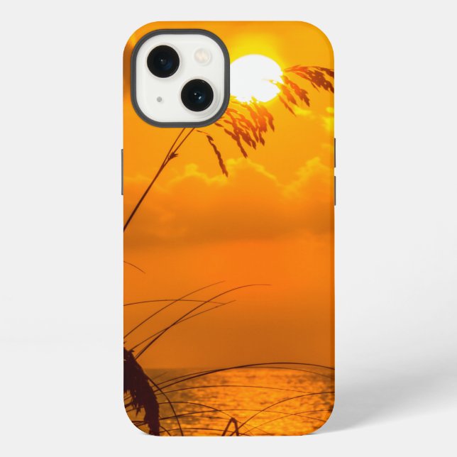 Coque iPhone Lever de soleil à travers l'herbe (Verso)