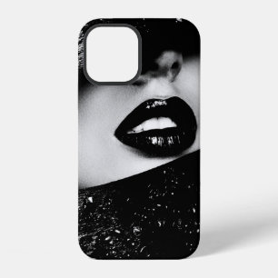 Coque iPhone 12 Lèvres de femme sensuelle monochrome dans un cadre