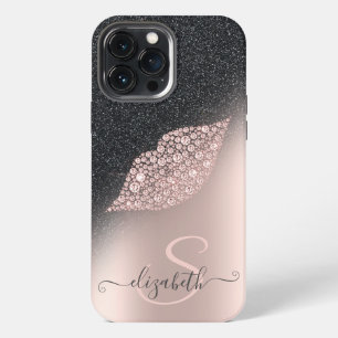 Etui iPhone 13 Pro Max Lèvres Diamants Paillettes Ombre Or Rose