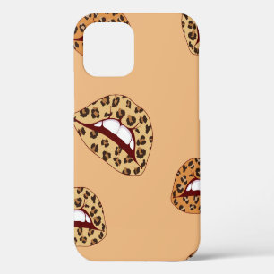 Coque iPhone 12 lèvres Empreintes de léopard sans couture motif, l