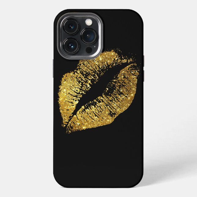 Coque iPhone Lèvres Pailletées Or (Verso)