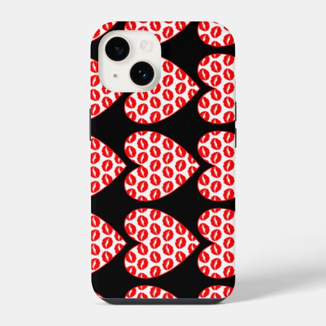 Coque iPhone Lèvres qui s'embrassent coeurs (Verso)