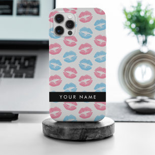 Coque iPhone 15 Pro Max Lèvres Roses, Lèvres Bleues, Baiser, Votre Nom, Pe